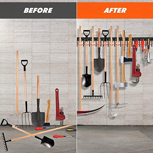 TVKB 17'' All Metal Garden Tool Organizer Adjustable Garage Tool Organizer Wall Mount Garage Organizers and Storage with Heavy Duty Hooks Tool Hangers for Garage Wall, Shed, Garden - Image 4