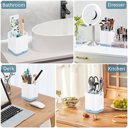 Boperzi Toothbrush and Razor Holder for Bathrooms - Countertop Organizer With Drainage, Anti-Slip Kids Toothpaste Caddy for Electric Toothbrush, Shower, Vanity - Blue - Image 5