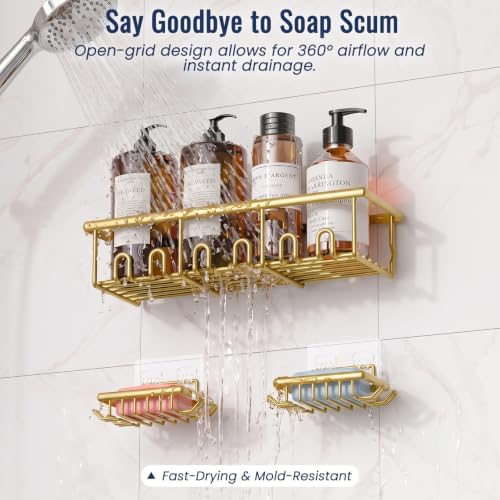 8 Pack Adhesive Large Capacity No-Drilling Shower Caddy, Gold - Image 5