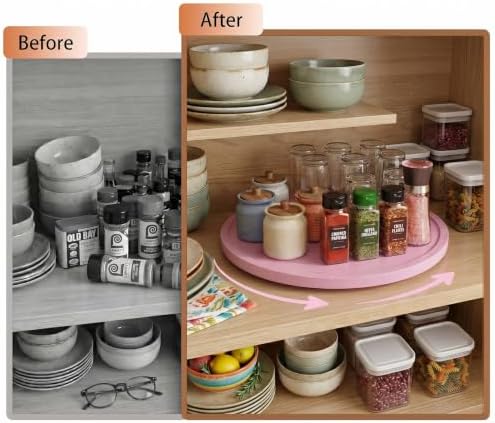 Lazy Susan Turntable Organizer, 10" Acacia Wood Decorative Tray, Pink - Image 6