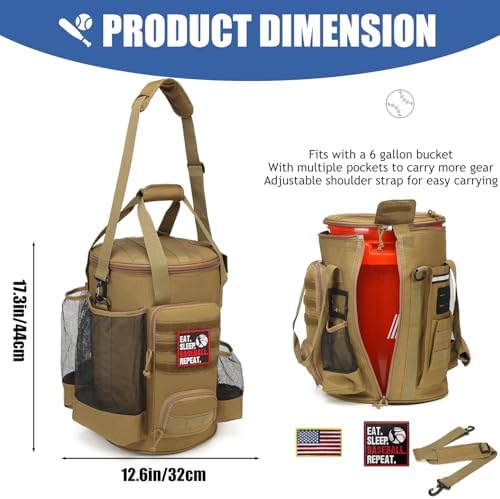 Baseball Bucket Bag 6 Gallon Multi Pockets Softball Coaching Equipment Bag - Image 2