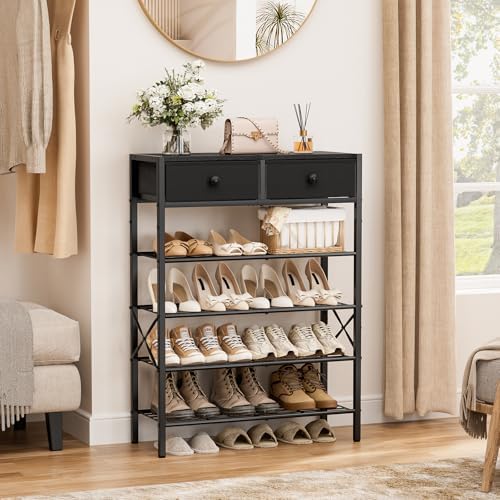 5 Tier Shoe Rack with 2 Drawers, 16-20 Pairs Charcoal - Image 4