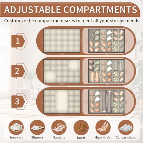Foyego 2 Pack Shoe Organizer for Closet, Shoe Storage with Wheels, Gray - Image 6