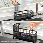 Cisily Sponge Holder for Kitchen Sink, Sink Caddy Organizer with High Brush Holder, Kitchen Countertop Organizers and Storage Essentials, Rustproof 304 Stainless Steel (Large Black, 10.62″) - Image 5
