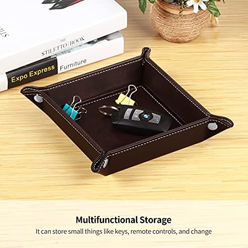 YAPISHI Valet Tray Leather Catchall Jewelry Tray Dice Box Bedside Tray Key Phone Coin Change Watches and Candy Holder Sundries Entryway Tray - Image 2