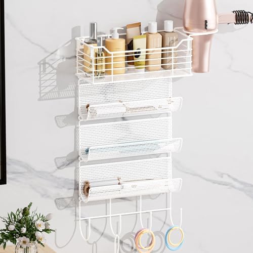 4 Tier Hair Tool Organizer Wall Mount, curling iron holder Basket, White by VITVITI