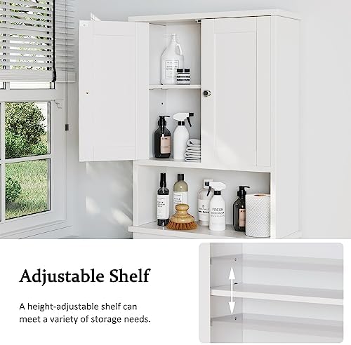Over the Toilet Storage Cabinet, Bathroom Storage Organizer Over Toilet, Space Saver W/Adjustable Shelf & Open Shelf, White - Image 4