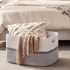OIAHOMY Blanket Basket Laundry Basket Dog Toy Basket 75L Grey/White - Image 6