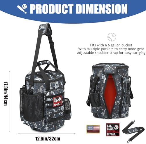 Baseball Bucket Bag 6 Gallon Multi Pockets Softball Coaching Equipment Bag - Image 2