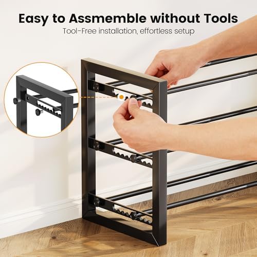 Homeiju Expandable Shoe Rack, 2 Tier Metal Shoe Shelf, Adjustable Shoe Stand for Sneakers, Boots, Heels, Heavy-Duty Steel Standing Shoe Organizer for Entryway, Closet, Bedroom, Black - Image 4