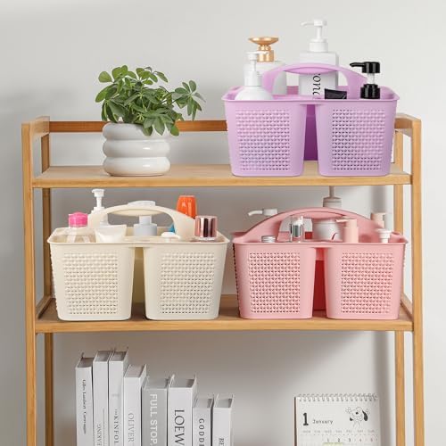 Plastic Portable Shower Caddy with Handle, 3 Compartments, Light Purple - Image 3