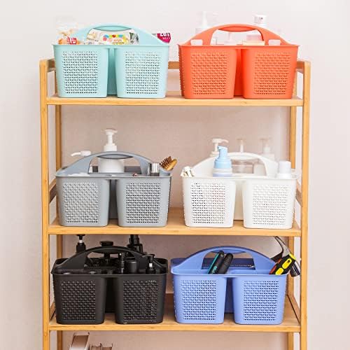 Plastic Portable Shower Caddy Basket with Handle, 3 Compartments, Blue - Image 6