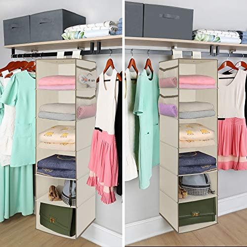 MAX Houser 6 Tier Shelf Hanging Closet Organizer with 2 Widen Straps, Beige | foldable lightweight fabric closet storage, space-saving design for Bedroom, Closet Hanging Shelf for Storage - Image 5