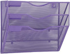 EASEPRES 3 Pocket Mesh Hanging Wall File Organizer, Wall Mounted Mail Paper Document Folder Holder, Clipboard Storage Organization Magazine Rack with Nametag Label for Office School Home, Purple by EASEPRES