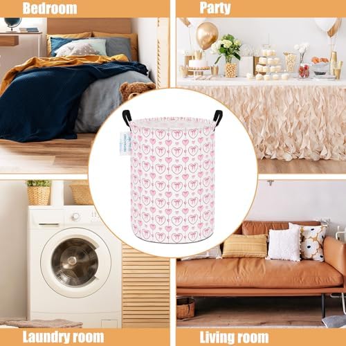 Round Laundry Basket Collapsible Storage Hamper Organizer Pearl Heart - Image 3