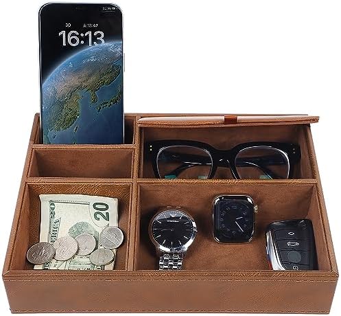 Zcaukya Men's Valet Tray, 5 Compartments, Brown by Zcaukya%7CBringYouHappyTime