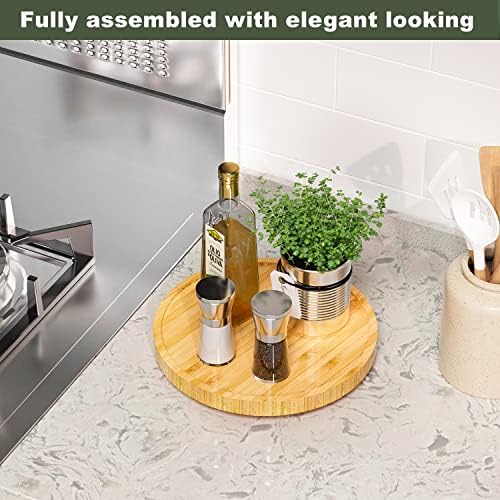 Lazy Susan Organizer, 10 Inch Non-Skid Bamboo Turntable Organizer - Image 2