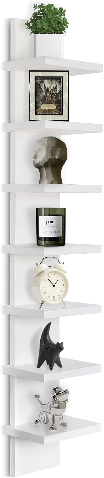 Homaterial Small 7 Tier Vertical Wall Shelf for Home Decor & Makeup Vanity - White Narrow Display Storage Shelf for Small Spaces, Decorative Vanity Shelf by Homaterial