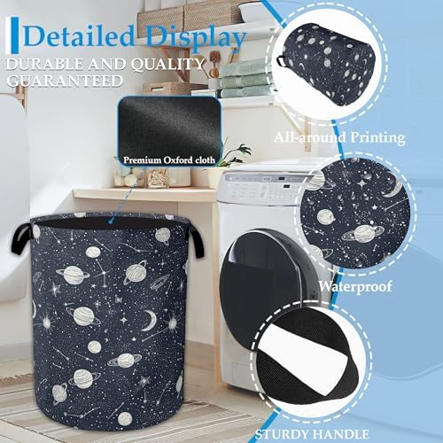 Star Moon Laundry Basket Collapsible Laundry Hamper with Handle, Oxford Clothes Storage Bin for Bathroom Bedroom Room Decor, Gift Basket 16" X 20.8" - Image 3