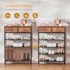 usikey Shoe Rack, 5 Tier Shoe Storage Organizer with 2 Drawers, Metal Shoe Shelf for 12-16 Pairs of Shoes, with 4 Oxford Fabric Shelves and Wooden Top, Shoe Stand for Closet Entryway, Rustic Brown - Image 5
