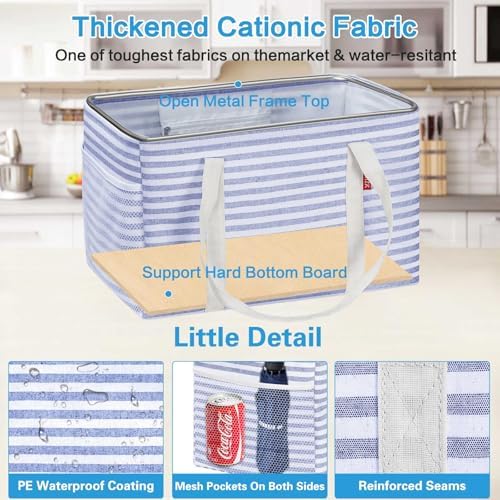 LHZK 2 Pack Utility Tote Bag with Metal Wire Frame and the Sides Rinforced, Large Tote Bag with Handle, Reusable Grocery Bags Foldable, Beach Bag, Car Tote (Blue, 18.5''x11.8''x11.5'') - Image 5