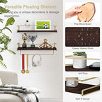 Floating Shelves Bathroom Shelves Over Toilet Set of 2, Bathroom Wall Shelves with Towel Bar, Wall Mounted Vanity Shelf for Bedroom, Kids Room, Kitchen (Brown & Gold) - Image 7