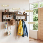 Wall Coat Rack with Shelf & Mail Organizer, Entryway Rustic Brown - Image 4
