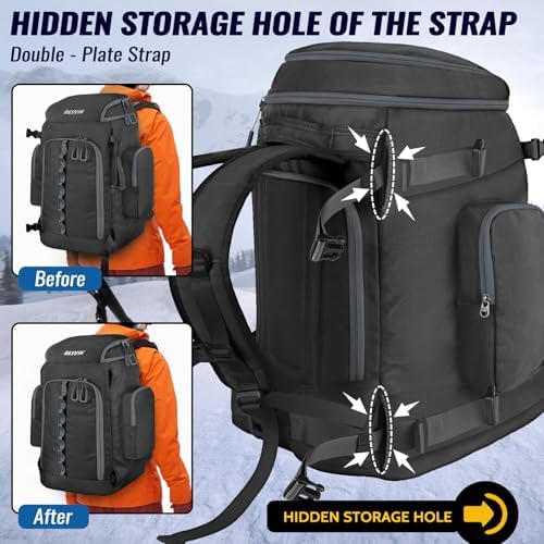 Ski Boot Bag, 65L Durable Travel Backpack, 1680D Nylon Waterproof Snowboard Boot Bag, Skiing and Snowboarding Travel Luggage for Helmet, Goggles, Gloves, Outerwear & Accessories - Image 4