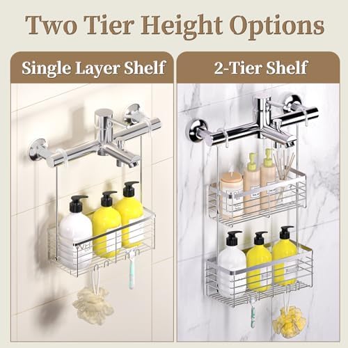DELLAN Hanging Shower Organizer, Shower Rack with Hooks Over the Door - Image 6