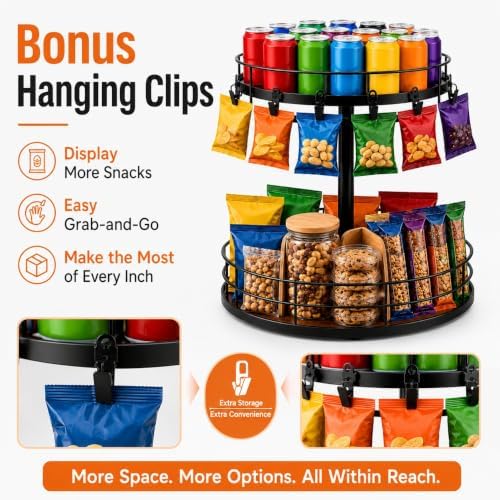 2 Tier Snack Organizer Lazy Susan with Chip Clips - Image 4