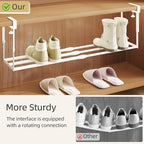 Expandable Shoe Rack Organizer for Cabinet, Adjustable Hanging Under Shelf Storage, Sturdy Round Tube Design, Space Saving Shoe Shelf for Closet, Entryway, Laundry Room, White - Image 3