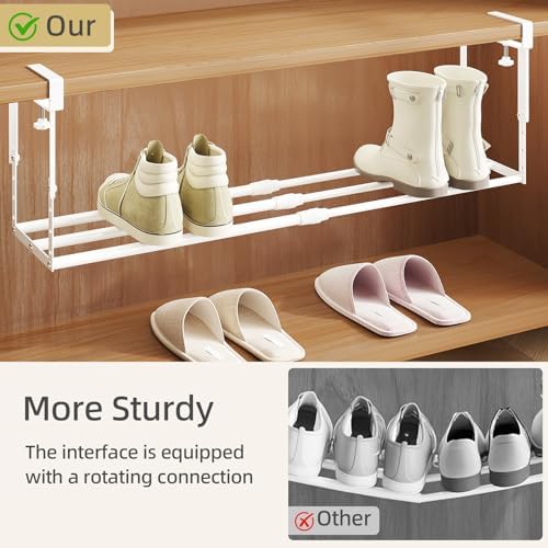 Expandable Shoe Rack Organizer for Cabinet, Adjustable Hanging Under Shelf Storage, Sturdy Round Tube Design, Space Saving Shoe Shelf for Closet, Entryway, Laundry Room, White - Image 3