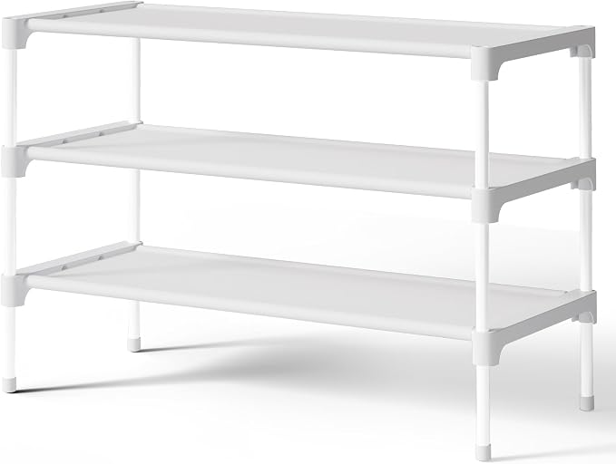 Kitsure Shoe Rack - Non-Woven Shoe Rack Shelf, Shoe Organizer for Closet, Entryway, Garage & Corridor, Stackable Shoe Shelves, 27.5" Wide - 3 Tier, White | Shoe Organizer for Closet, Entryway, Garage, Stackable Shoe Shelves, college dorm&apartment esse... by Kitsure