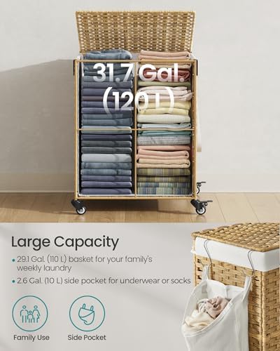 SONGMICS Rolling Laundry Hamper with Lid, 120 L Synthetic Rattan - Image 4