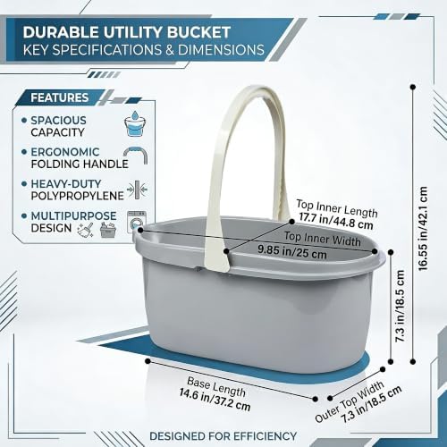 Haundry Compact Mop Bucket with Handle, Rectangular Cleaning Bucket and Caddy for Cleaning Supplies, 10L, Grey - Image 2