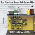 CCCEI Modular Power Tool Organizer Wall Mount Charging Station, Green 6 Drills Holder with 8 Plug Power Strip 6FT, Garage Drill Battery Heavy Duty Metal Shelf, Utility Rack with Hooks, Side Storage. - Image 3