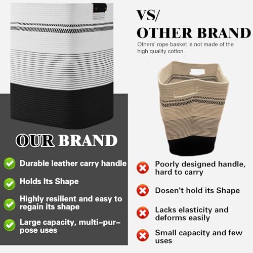 Laundry Hamper, 85L Tall Laundry Basket with Leather Handles, Rectangle Large Clothes Hamper for Organizing, Cotton Woven Laundry Baskets Storage Hampers for Bedroom, Nursery, Living Room - Image 6