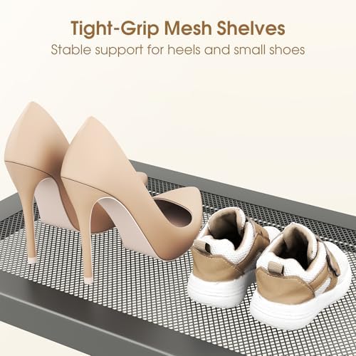 SAYZH 2-Tier Expandable Shoe Rack for Closet, Adjustable Metal Shoe Organizer with Sturdy Mesh Shelves for Boots & Heels, Stackable Shoe Storage for Entryway, Garage, Small Spaces (Grey, 2-Tier) - Image 5