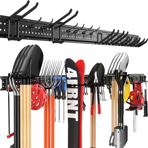 Garage Tool Organizer Wall Mount 66 inches with 13 Adjustable Heavy-Duty Hooks, Garage Organization, Garden Tool Storage Rack, Yard, and Shed, Holds Up to 520 lbs by ZICANYCO