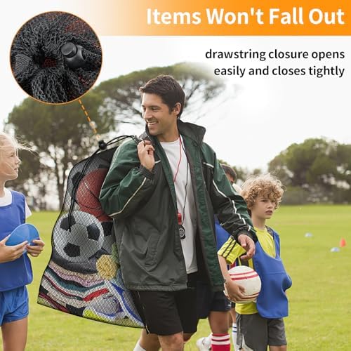 Extra Large Mesh Ball Bag, Heavy Duty 40"x30" Hold 10-12 Soccer Basketball - Image 3