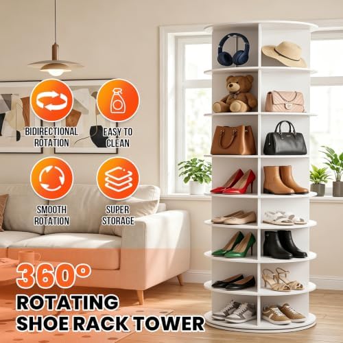 RUNSUNSPRI 8 Tier Rotating Shoe Rack 360°Rotating Shoe Rack Tower - Image 6