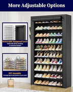 Kitsure 10-Tier Shoe Rack with Cover, Tall Shoe Shelf, 33" Wide, Black | Large Capacity Shoe Storage with Side Pocket, Shoe Organizer for Closet, Entryway, Bedroom, Zapateras Organizer - Image 5