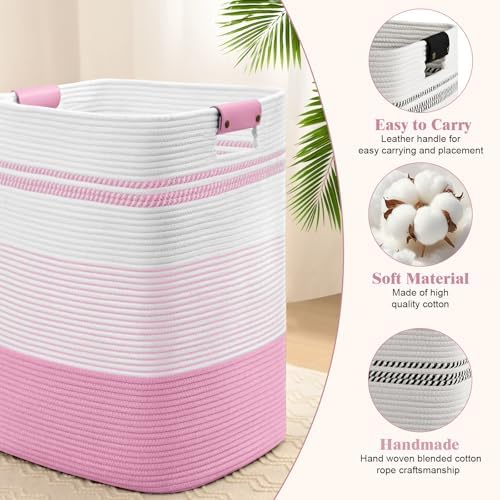 Laundry Hamper, 85L Tall Laundry Basket with Leather Handles, Rectangle Large Clothes Hamper for Organizing, Cotton Woven Laundry Baskets Storage Hampers for Bedroom, Nursery, Living Room - Image 5