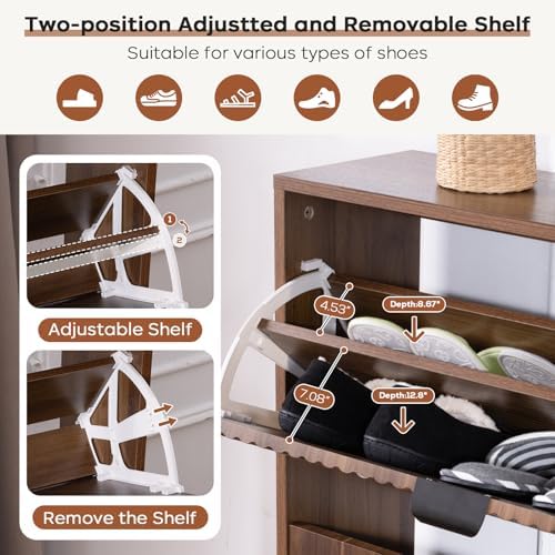 Shoe Cabinet Storage, Farmhouse Freestanding Organizer with 2 Flip Drawers - Image 5