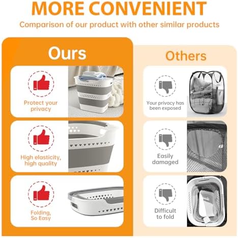 2 Pcs 42L Medium Collapsible Plastic Laundry Basket with Handles, Foldable Laundry Basket Hamper, Pop Up Storage Container Organizer for Washing Storage (Gery, 17 Inch * 13 Inch * 15 Inch) - Image 5