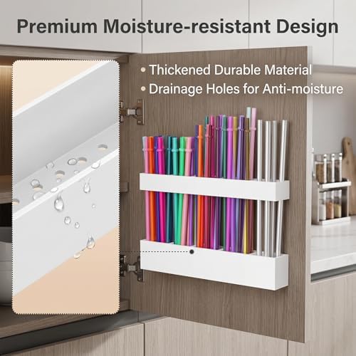 White Acrylic Straw Organizer, Cabinet Mounted Holder for Kitchen Storage - Image 2
