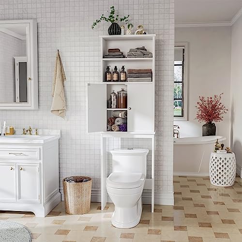 Extra Tall Over The Toilet Storage Cabinet for Bathroom, 75in Storage Organizer Over Toilet with Adjustable Shelf, Space Saver with Open Shelf, White - Image 3