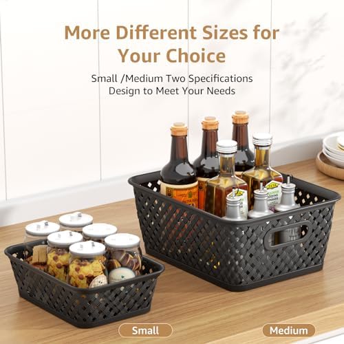 MaxGear 3 Pack Plastic Storage Baskets, Medium, Black - Image 3