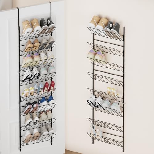 SWTYMIKI Over the Door Shoe Organizer - Adjustable 8 Tier Hanging Shoe Rack Organizer, Metal Heavy Duty Behind Door Storage or Wall Mount Shoes Shelf for Flats, Heels, Sneakers, Boots, Black by SwtyMiki-TidyHomeSweetLife