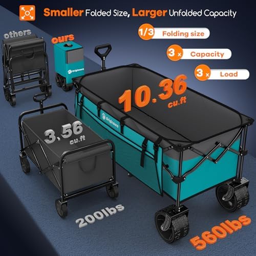Originsure 300L Foldable Beach Wagon Cart with Big Wheels,560lbs,Turquoise - Image 3